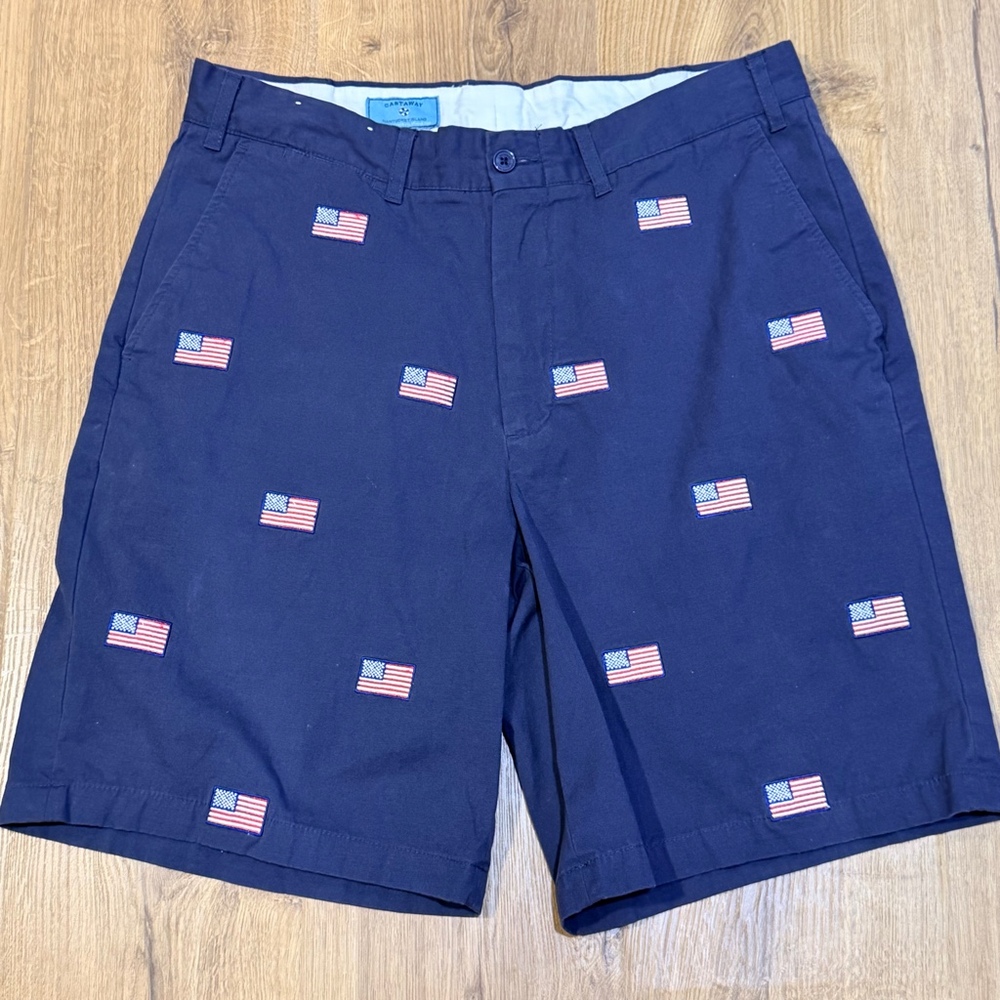 Castaway Nantucket Island Cisco Shorts Mens 34 American Flag AOP Patriotic